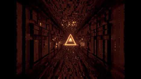 glowing wire-frame triangle with technical reflective tunnel corridor 3d illustration motion background live wallpaper club visuals vj loops