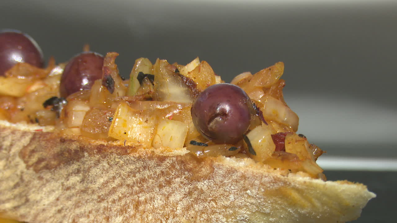 Roasted Onion and Olive Bruschetta