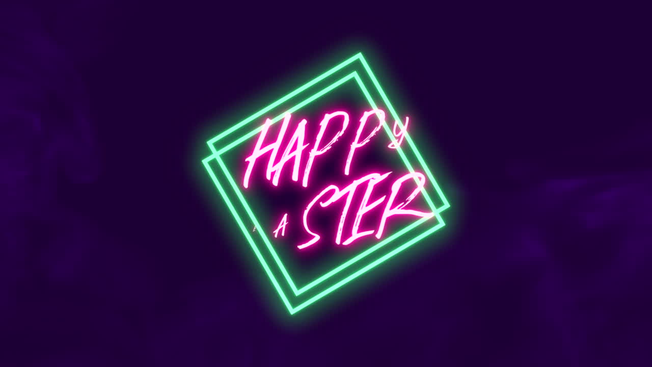 felices pascuas con marco verde neón y humo azul sobre degradado negro