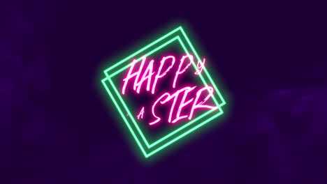 happy easter with neon green frame and blue smoke on black gradient