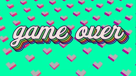 animation of game over text over shapes on green background