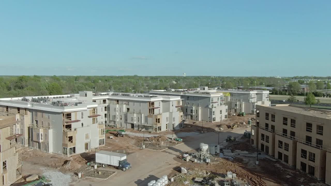 Aerial of apartment complex construction