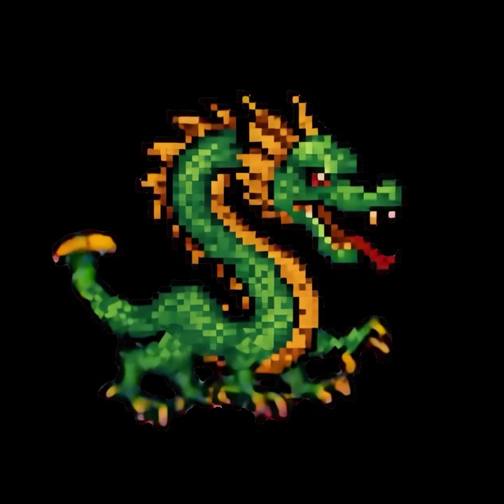 Sprite animato di drago pixel verde in loop di camminata