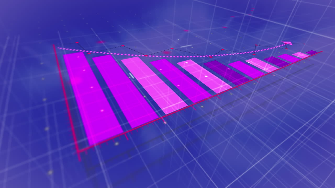 animación del procesamiento de datos estadísticos a través de la red de red contra nubes en el cielo.