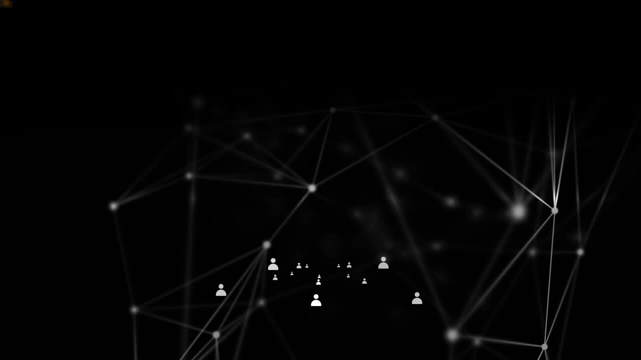 animación de iconos de perfil y puntos conectados con líneas que se mueven sobre fondo negro