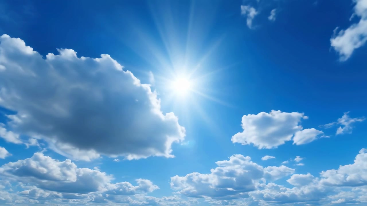 Cielo azul claro con sol brillante y nubes blancas en movimiento
