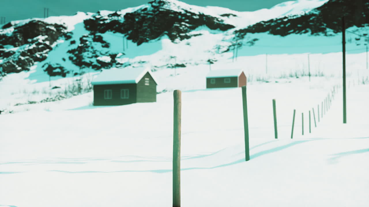 impresionante paisaje de invierno con casas tradicionales de madera noruegas