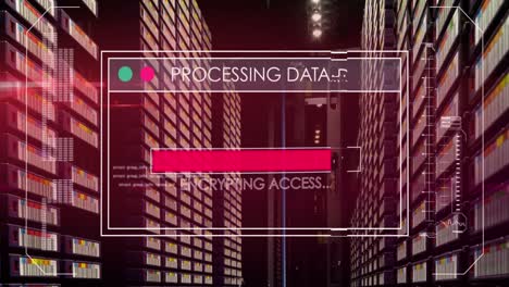 animación del procesamiento de datos en la sala de servidores