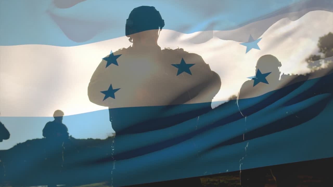 Silhouetted soldiers with Honduras flag overlay in animation, conveying patriotism