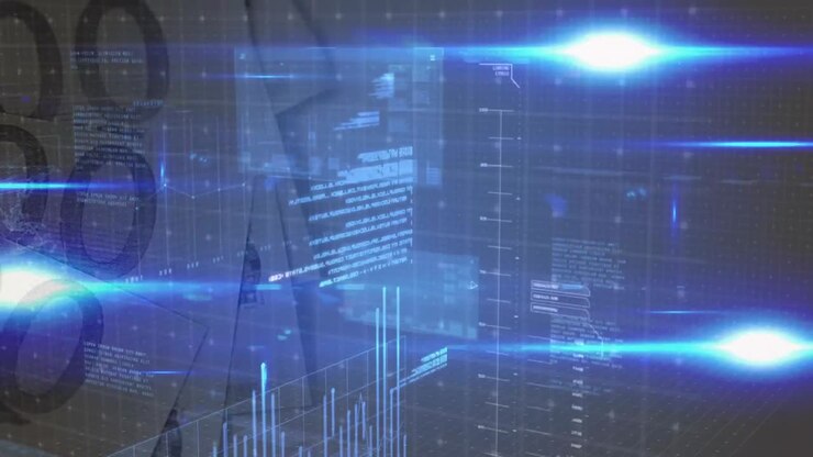 Animation of data processing over euro banknotes