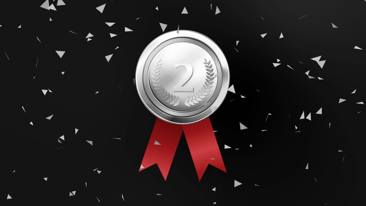 medalla de plata con cinta roja y confeti