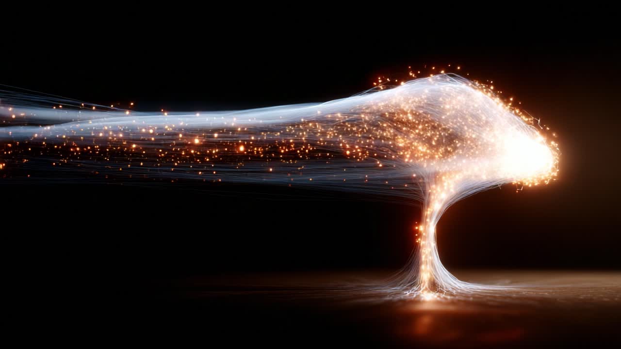Mesmerizing Flow of Light: An Ethereal Display of Sparkling Energy and Motion Highlighting the Beauty of Fluid Dynamics in a Stunning Visual Composition