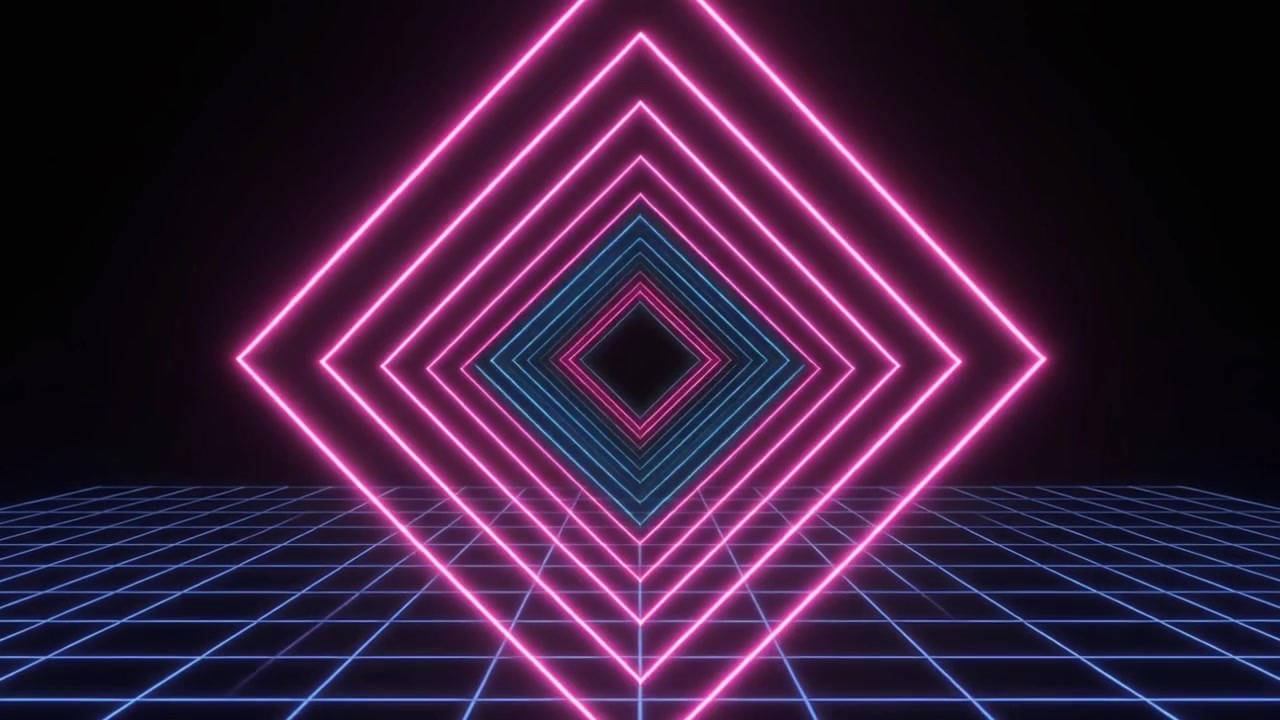 Animazione tunnel di diamanti neon in stile synthwave retrò
