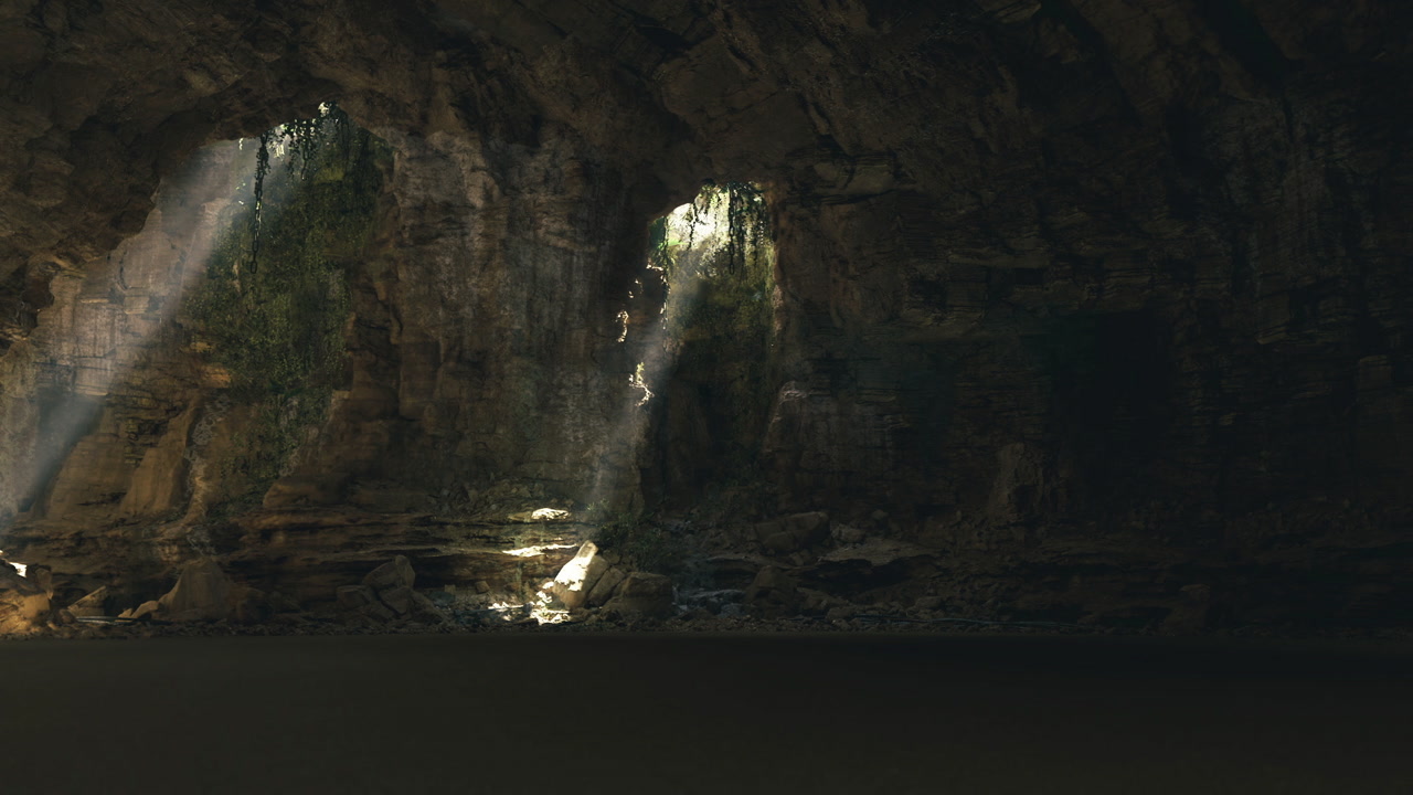 Brightly illuminated miniature flora grow within moist cave environments