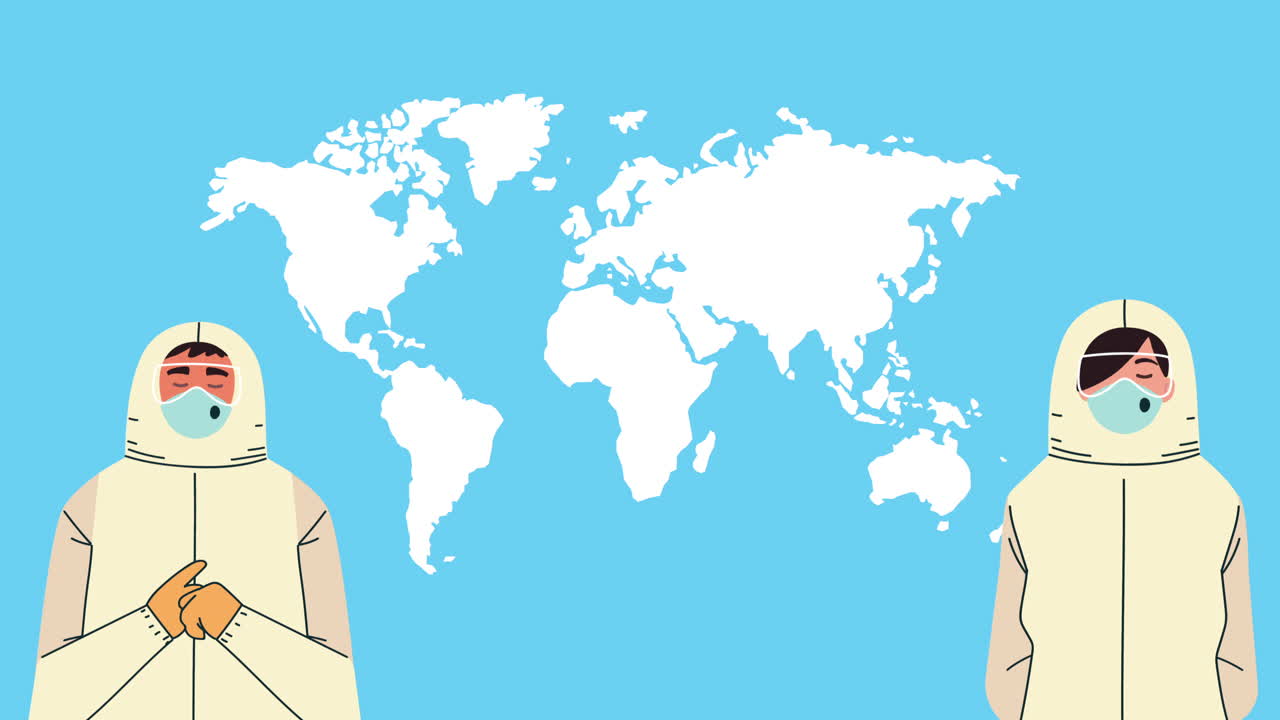 медицинские специалисты в костюмах биобезопасности и планета земля