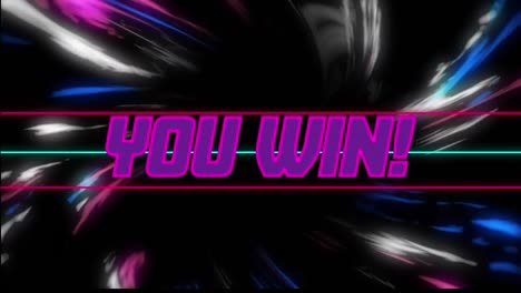 animation of you win text over neon shapes on black background