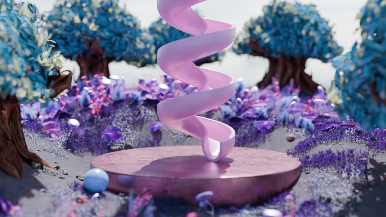 판타지 풍경에서 파스텔 분홍색 나선형 슬라이드