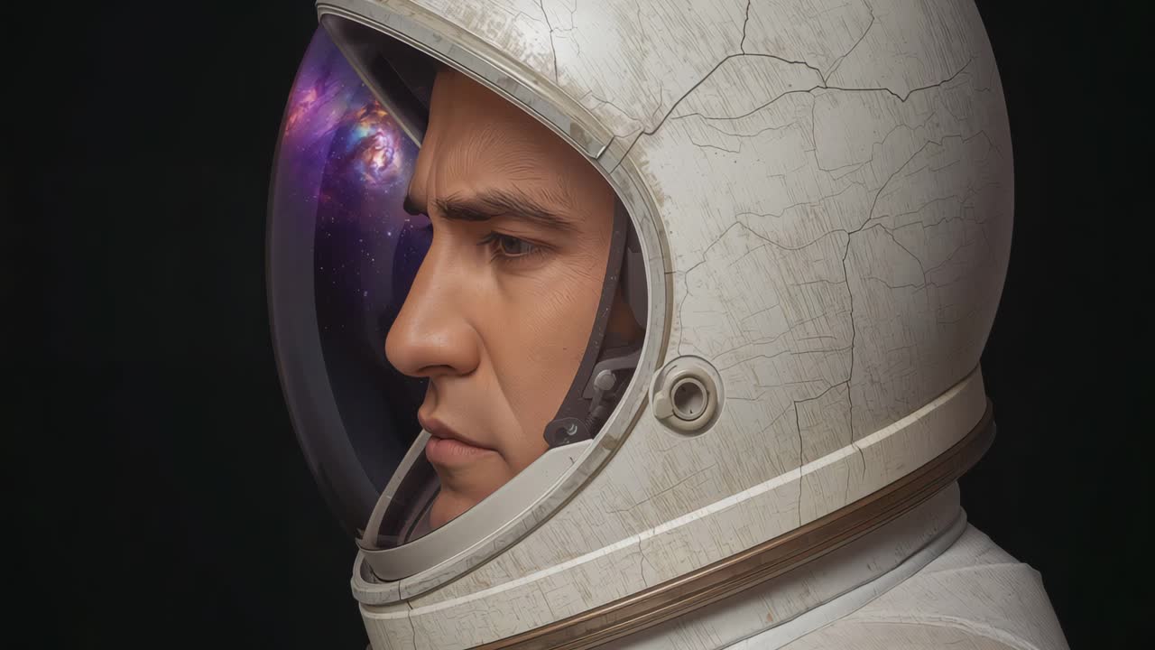 Astronaut in Space Helmet with Galaxy Reflection