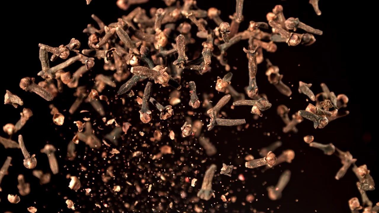 Dried Cloves Exploding and Scattering in Super Slow Motion