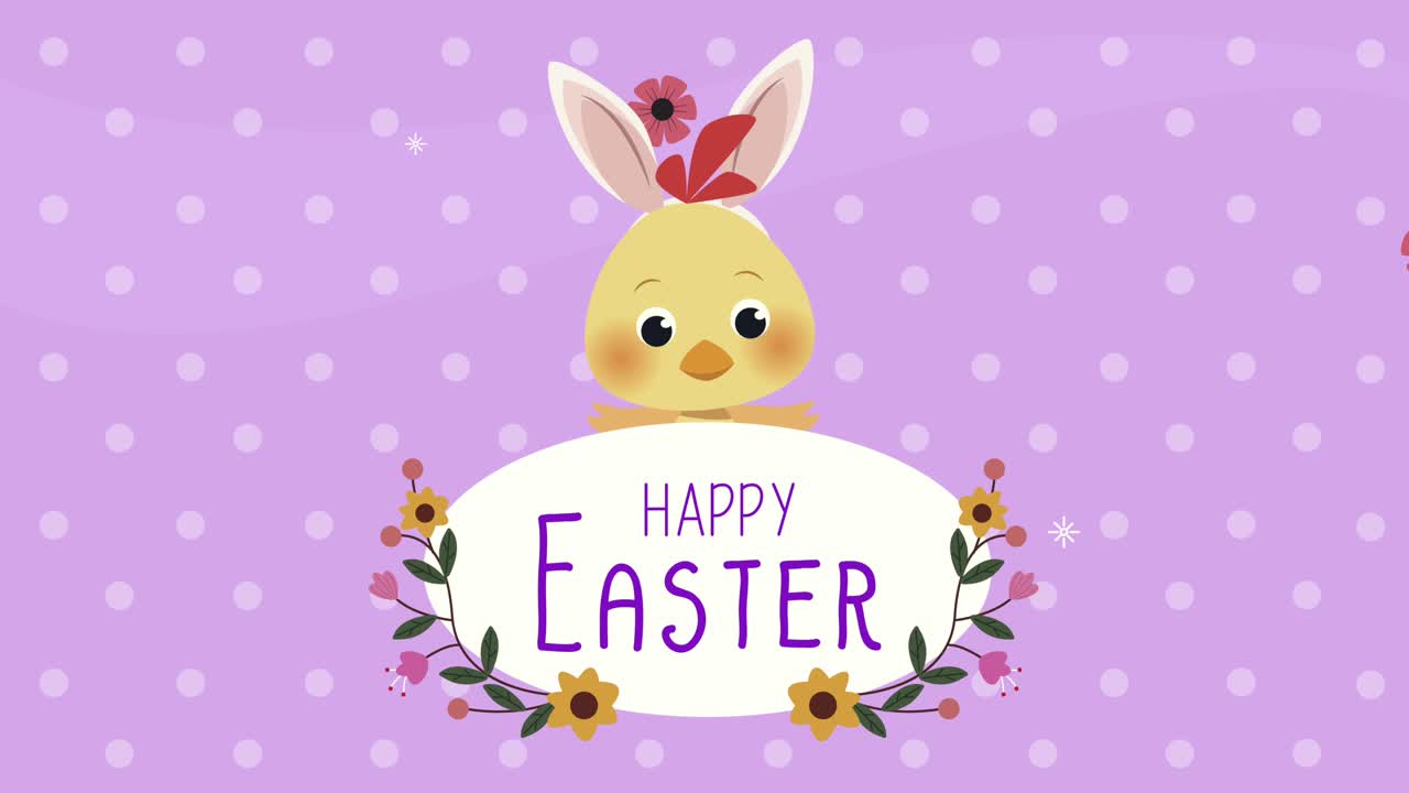 happy easter lettering con il coniglio che indossa le orecchie del pulcino