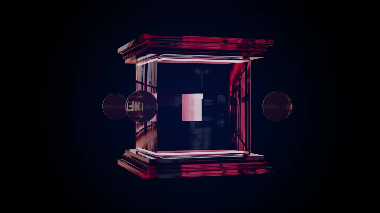 el signo de rotación nft en el cubo de vidrio de neón. concepto de metaverso nft. fondo futurista abstracto. 4k