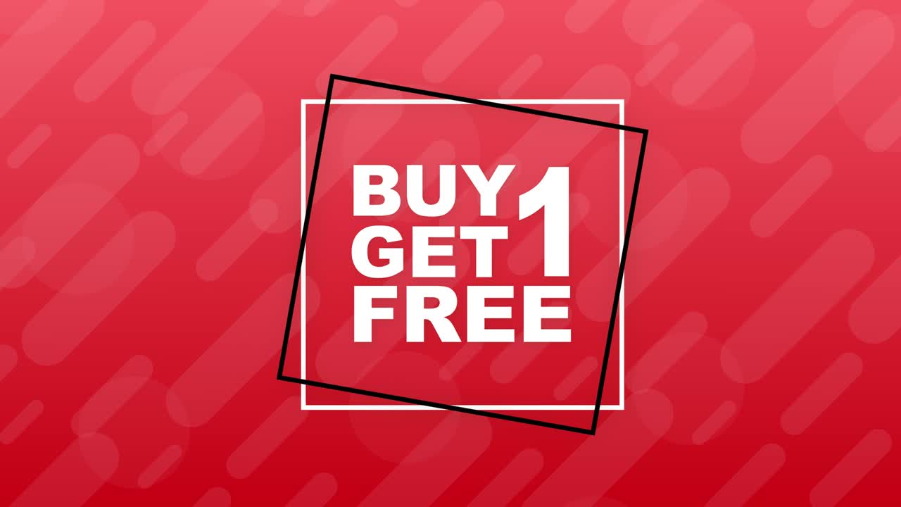 1 compra 1 obtiene gratis, etiqueta de venta, plantilla de diseño de banner. gráficos en movimiento.
