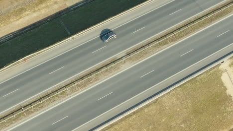 Top-shot-of-car-and-vehicle-traffic-on-the-motorway-in-the-city-of-Gdynia,-Sweden