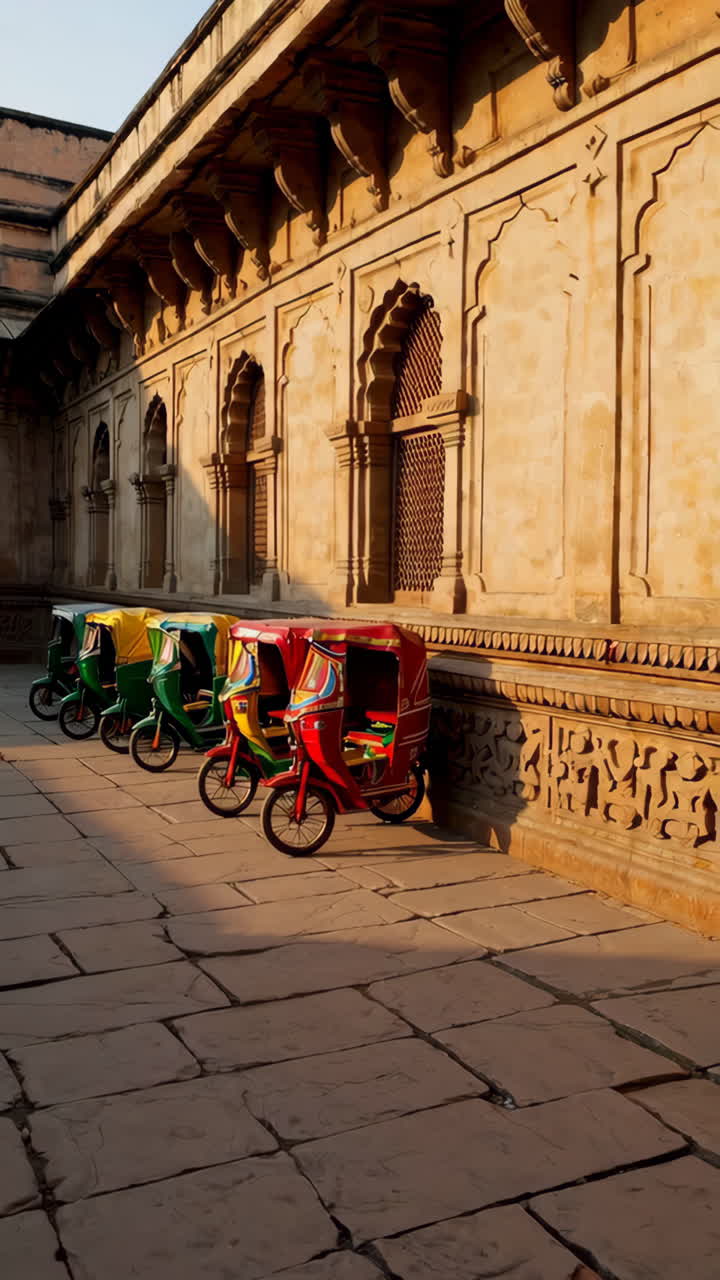 Colorful Rickshaws in a Historic Courtyard