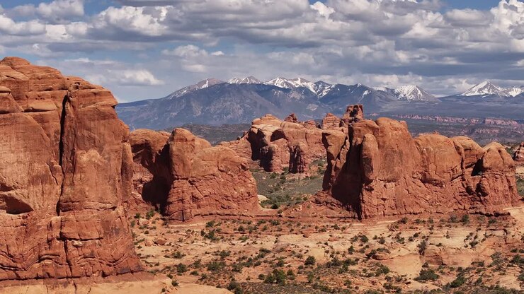 Landscape of red colored rock formations in Moab