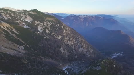 aerial view of majestic mountains and ski resort