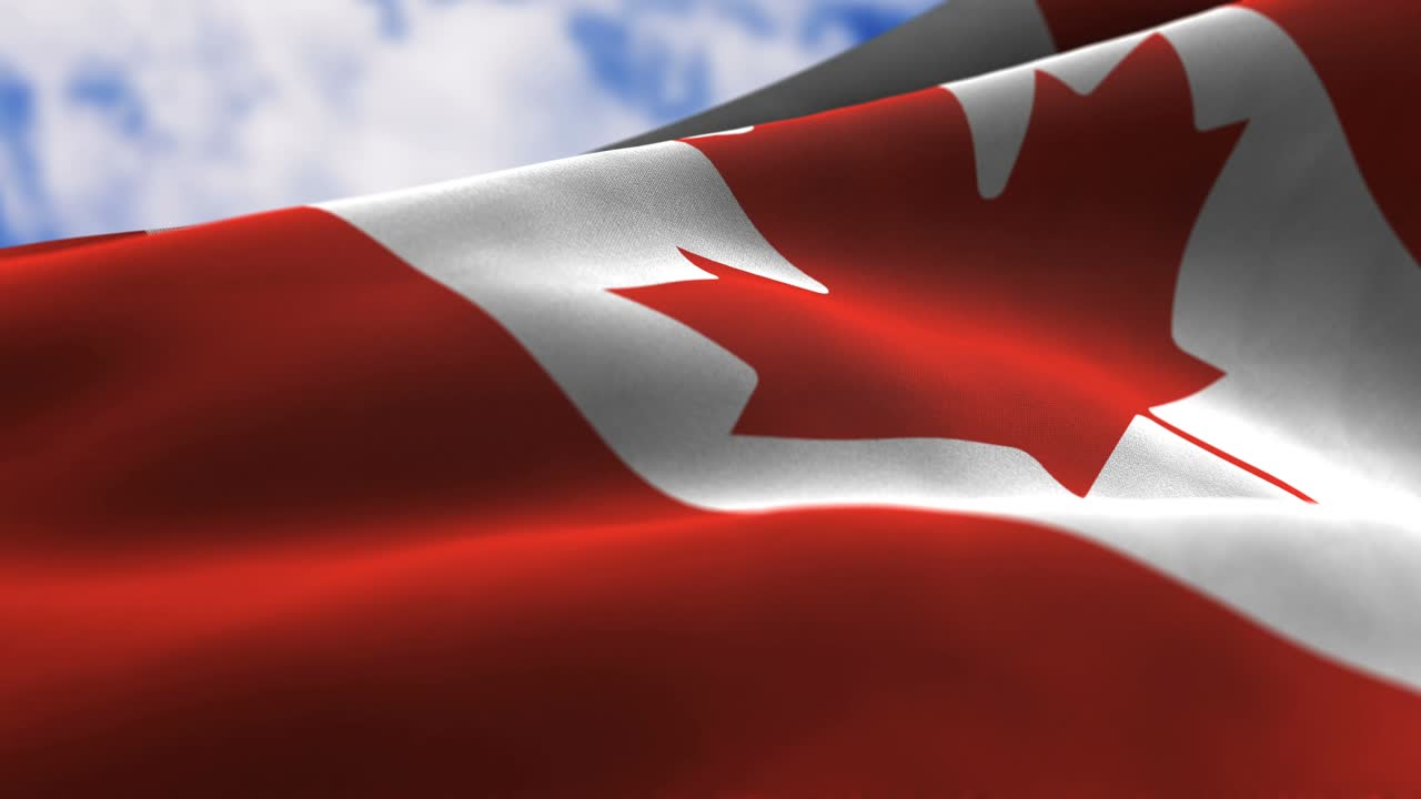 la bandera de canadá ondeando en el viento con una textura de tela muy detallada.