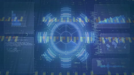 Procesamiento-De-Datos-Financieros,-Animación-Sobre-Interfaz-Digital-Con-Gráficos-Y-Cuadros.