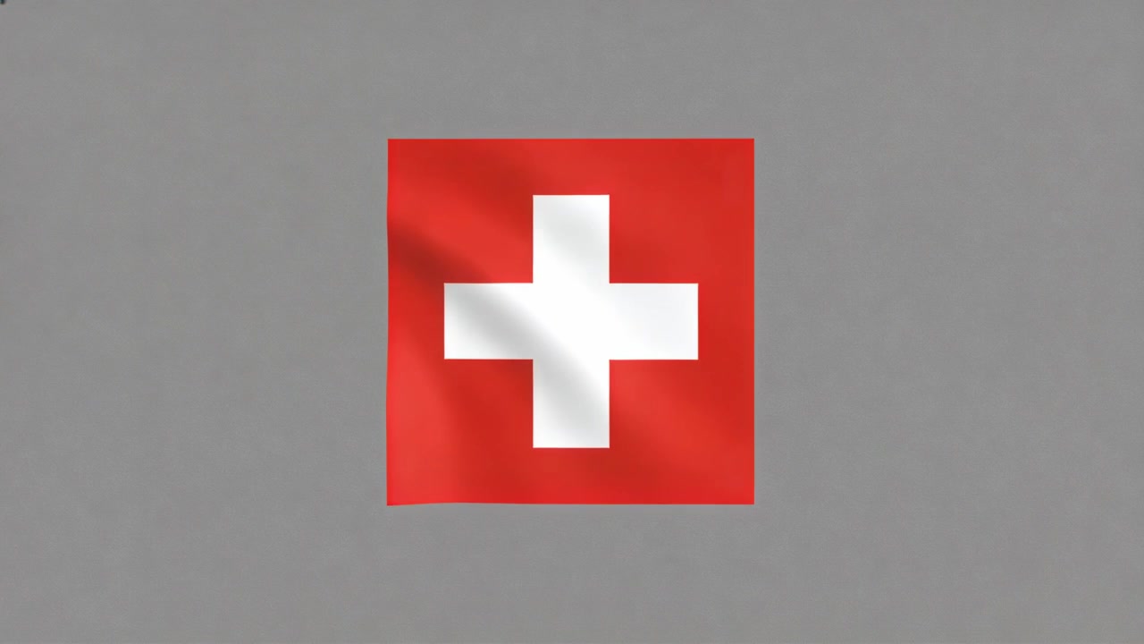 Frame3 deforming red square centered white cross rippling on neutral gray backdrop, simulating flag