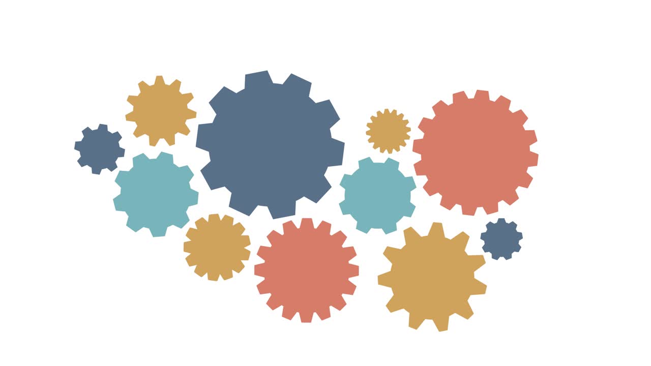 assemblaggio di ruote dentate rotanti che rappresenta un meccanismo di organizzazione - animazione