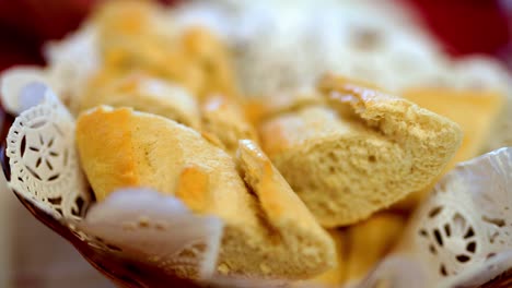 fresh bread in basket, close-up view with soft background, 4k