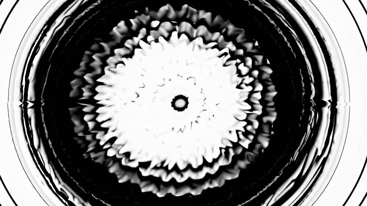 Circular ripples expanding outwards from a central point, creating a mesmerizing visual effect in a striking monochrome palette, perfect for backgrounds and abstract designs