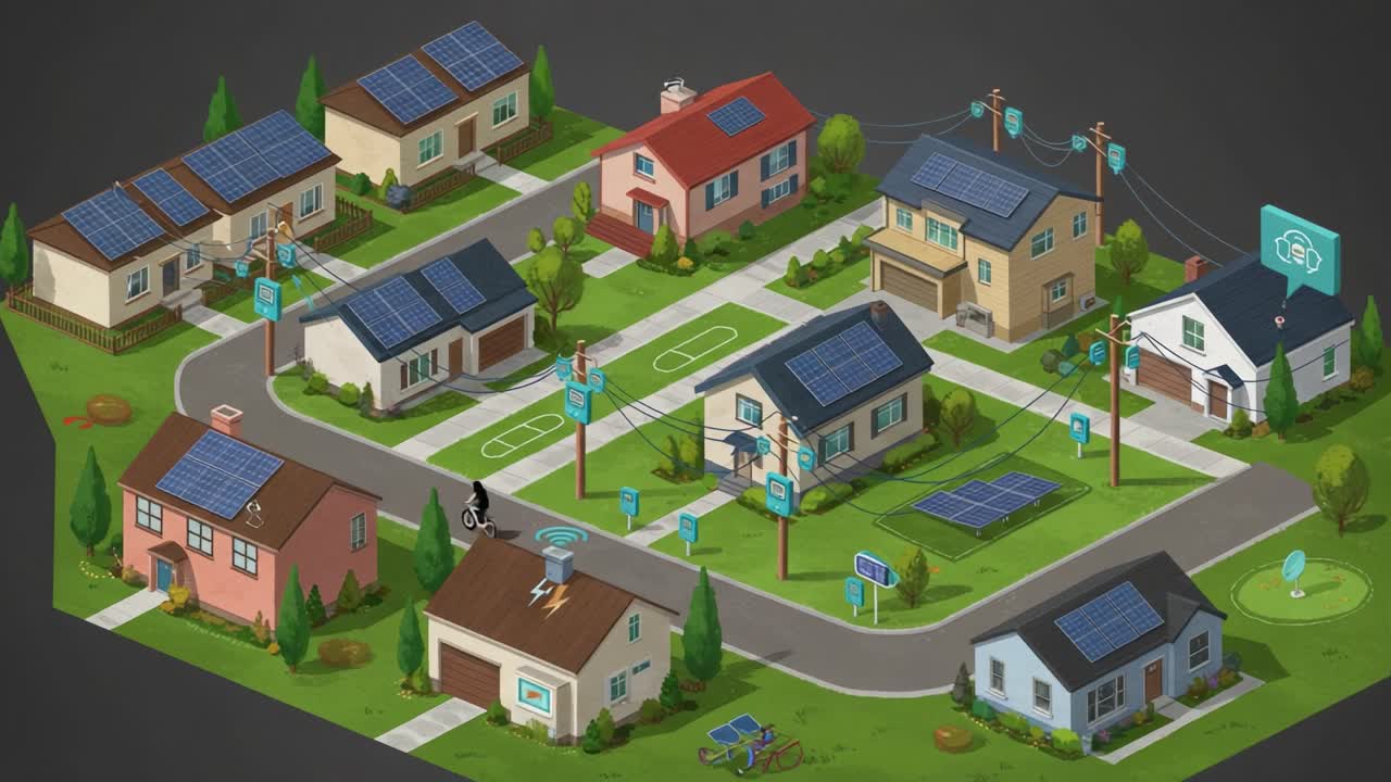 A Vibrant Neighborhood Scene Featuring Solar Energy Solutions and Smart ...