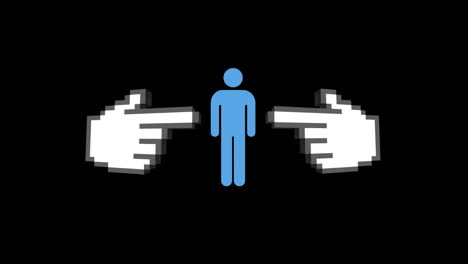 dos manos apuntando a un icono de una persona