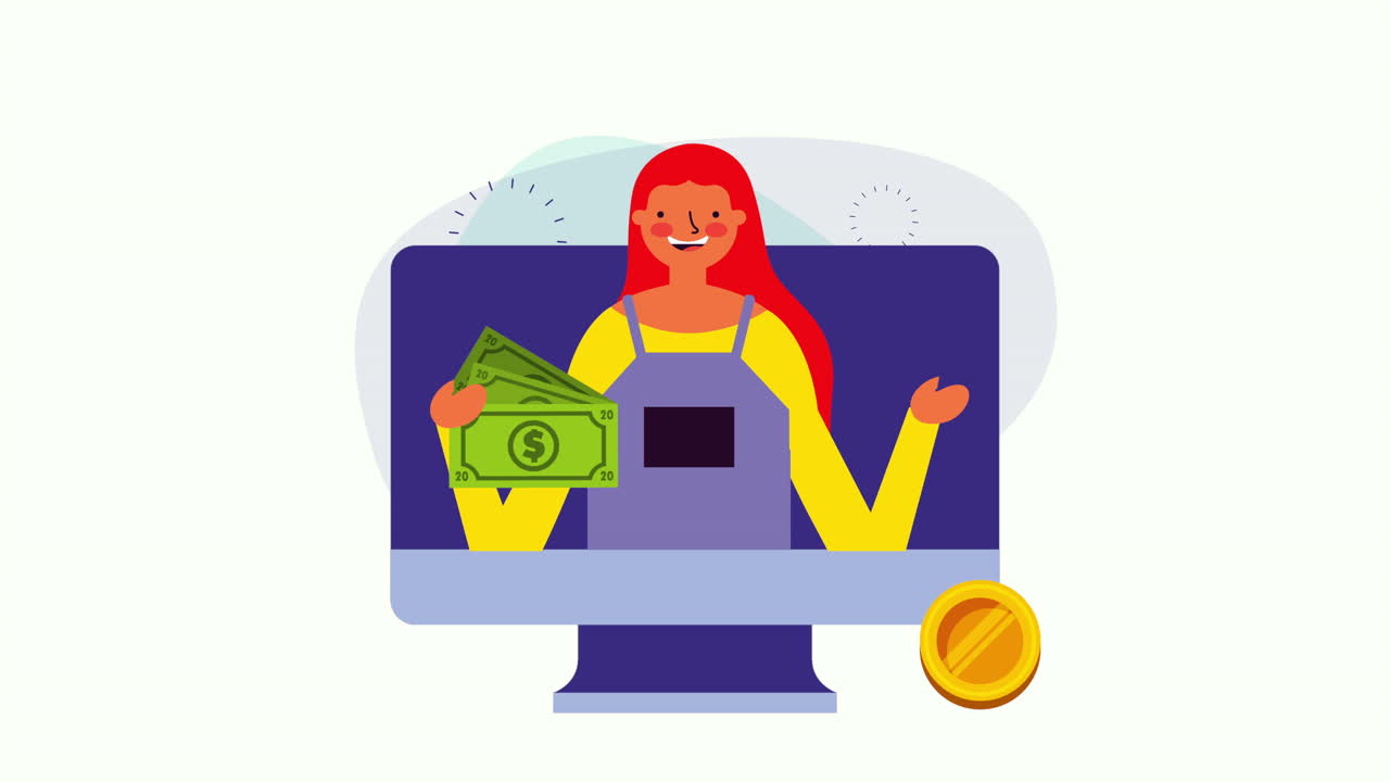 책상과 돈이 있는 젊은 사업가