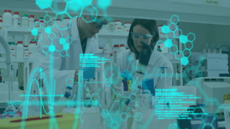 animación del procesamiento de datos científicos sobre diversos científicos en el laboratorio
