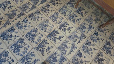 4k video of walking on blue and white traditional tiles in india