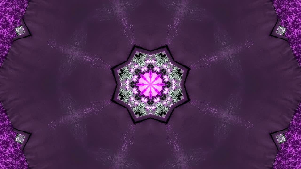 fondo decorativo de neón abstractamente adornado con bucles. caleidoscopio o mandala de neón 3d.