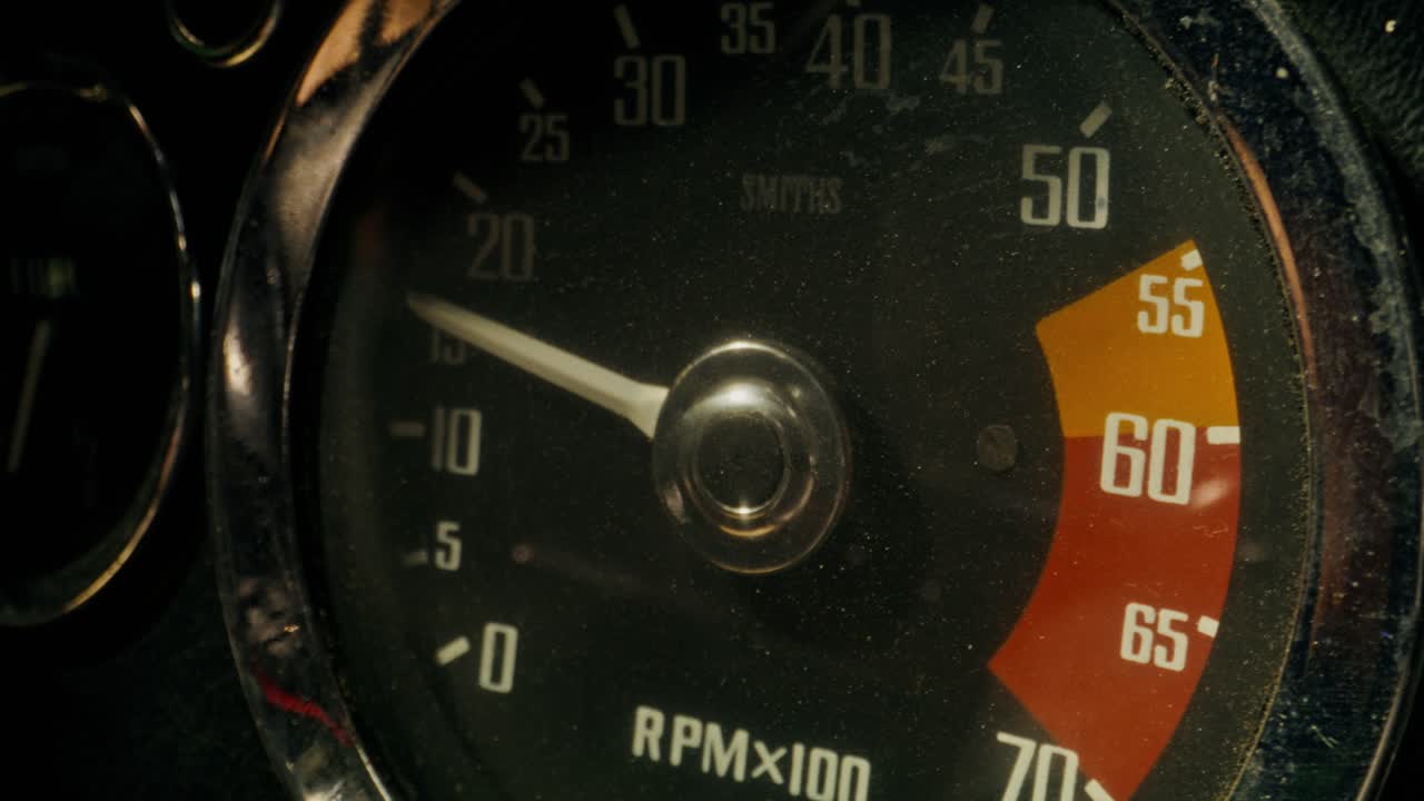 Close up of a car tachometer