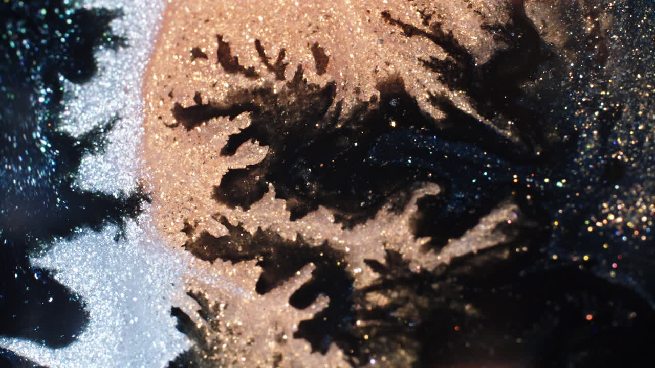 Abstract Glitter Art: Black, Gold, and Silver Cosmic Texture