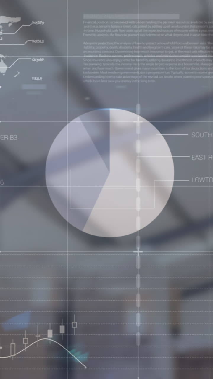 animación de datos financieros y gráficos sobre los paquetes en el almacén