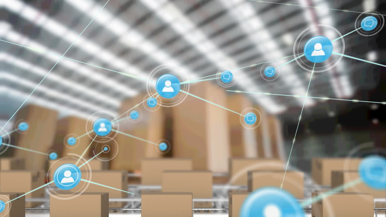 비즈니스 사람과 컴퓨터를 통해 아이콘으로 연결된 네트워크의 애니메이션