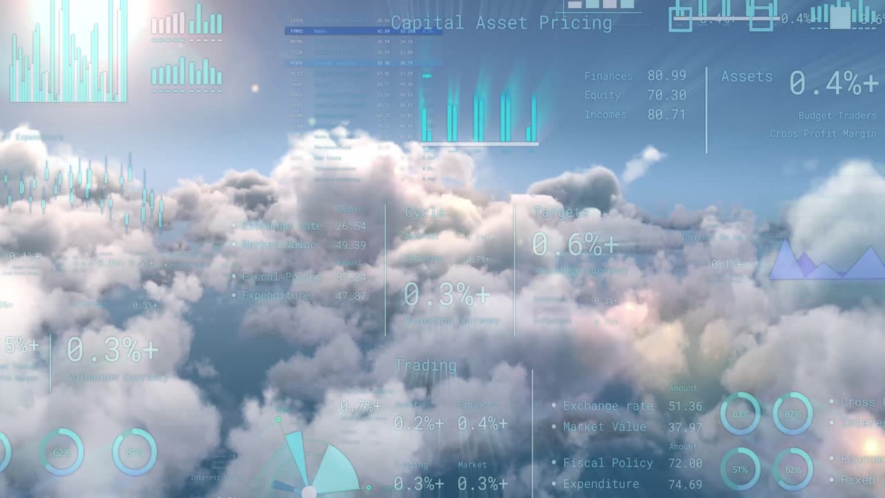 animación del procesamiento de datos financieros a través de nubes