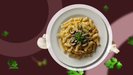 MACARONI-Pasta-with-grated-Parmesan-cheese,-dried-parsley,-black-pepper,-mushroom