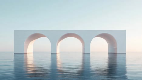 floating arch bridge over calm water