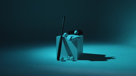 studio baseball still life with bat ball catchers mitt and team jersey with blue lighting 4